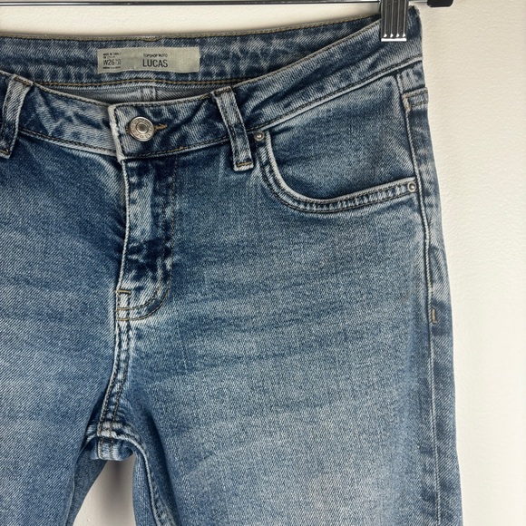 Moto Ankle Length Jeans with Floral Fabric Accents - Picture 6 of 7